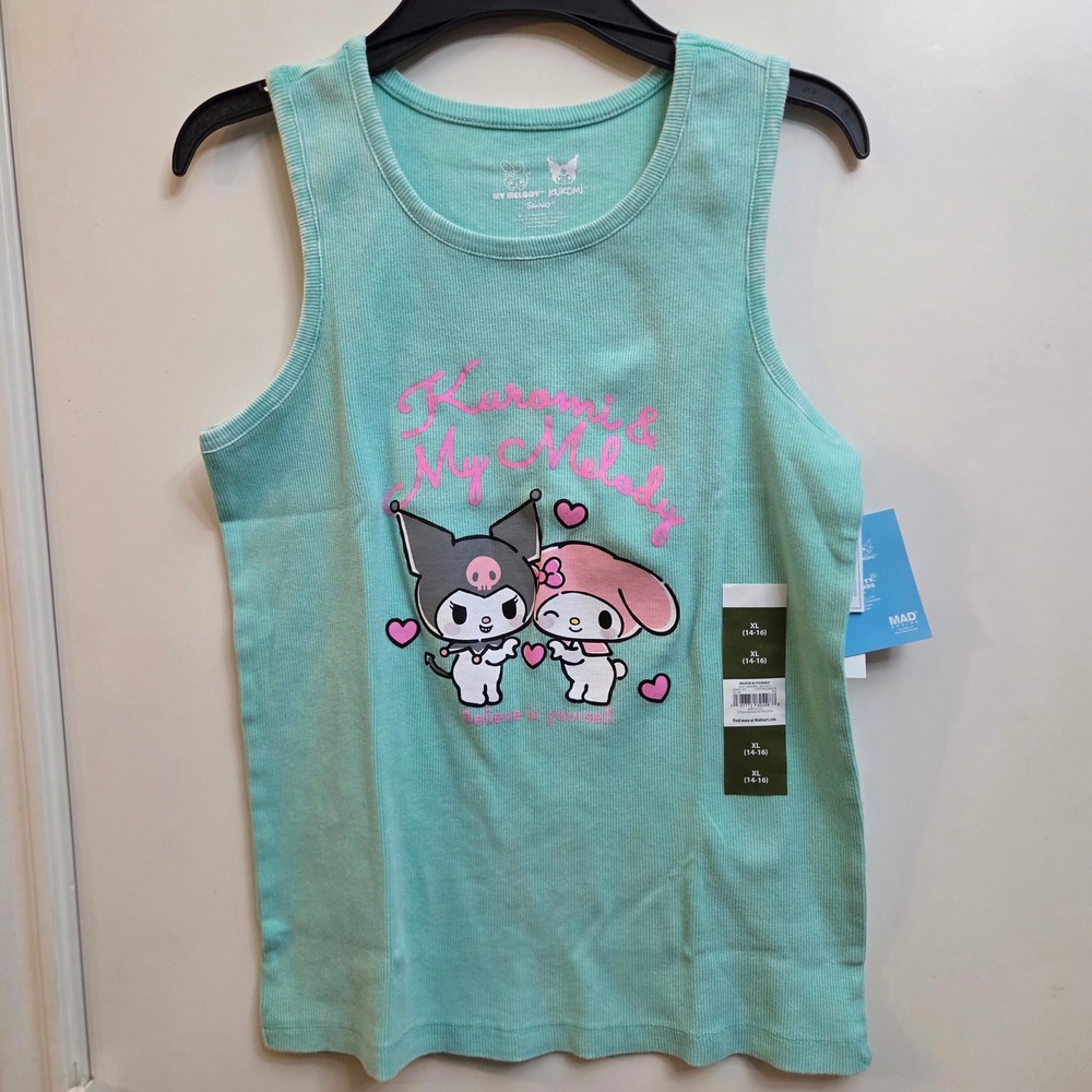 Sanrio Kids Kuromi & My Melody Mint Mineral Wash Ribbed Tank Top XL 14/16 NWT